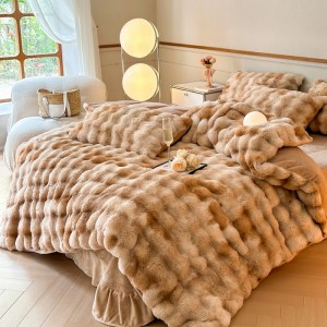 Solid Colorful Rabbit Fur Plush Four-Piece Set