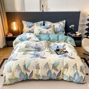 High-end cotton jet thickened brushed printed four-piece set