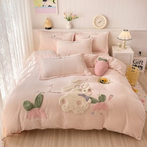 Milk plush appliqué embroidered warm four-piece set