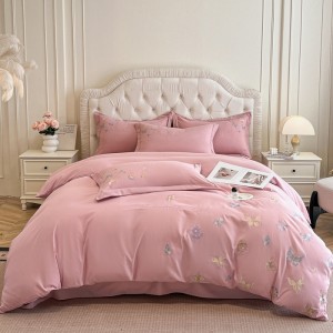 Skin-friendly cotton brushed butterfly embroidery light luxury four-piece set