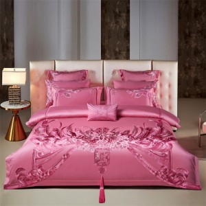 100s pure cotton satin jacquard pink wedding series four-piece suit