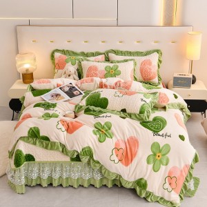Milk Fleece Printed Quilted Bed Sheet Set Four-Piece Set