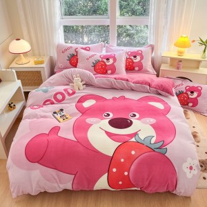 Exquisite thickened high-weight large-size cartoon-print milk velvet four-piece set