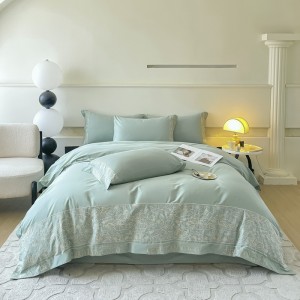 High-grade pure cotton long-staple cotton light luxury solid color heavy embroidery flower four-piece set