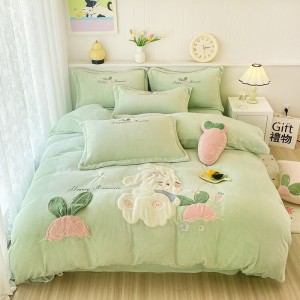 Milk plush appliqué embroidered warm four-piece set