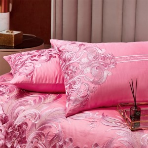 100s pure cotton satin jacquard pink wedding series four-piece suit