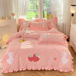 New milk velvet star-picking rabbit applique embroidered milk velvet four-piece set