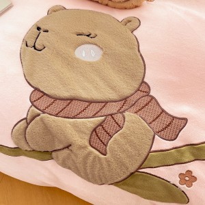 Exquisite milk plush appliqué embroidered warm four-piece set