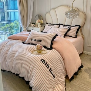 Milk velvet stripes ins style Korean black lace princess style four-piece suit