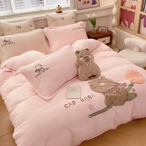 Exquisite milk plush appliqué embroidered warm four-piece set