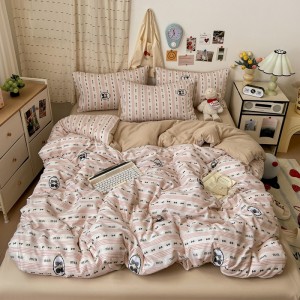 Stylish cartoon print washed double-layered gauze four-piece set