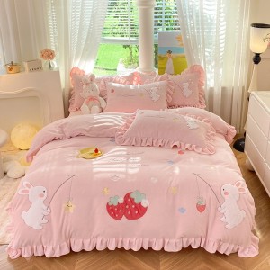 New milk velvet star-picking rabbit applique embroidered milk velvet four-piece set