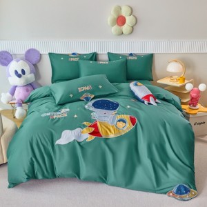 Double-strand 100-count long-staple cotton four-piece set cartoon applique embroidery four-piece set