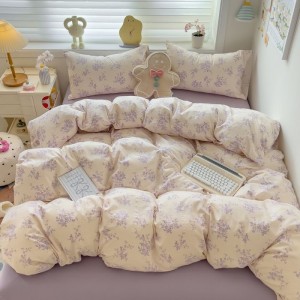 Exquisite and elegant printed double-layer knitted cotton four-piece set