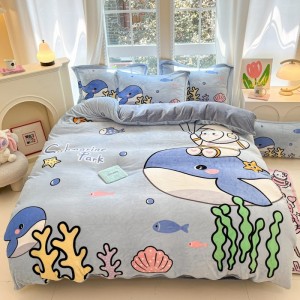 Exquisite thickened high-weight large-size cartoon-print milk velvet four-piece set