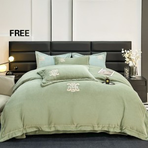 260g thickened full-process matte warm lace embroidery milk velvet four-piece set