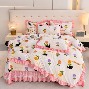 Milk Fleece Printed Quilted Bed Sheet Set Four-Piece Set