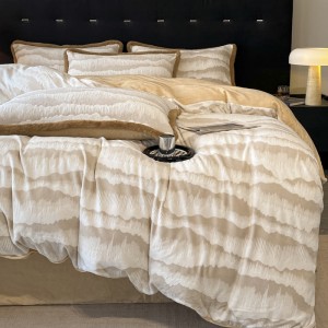 Light luxury style rabbit fur lace carved velvet milk velvet four-piece set