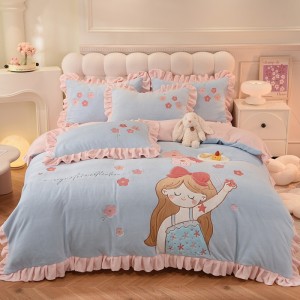 New high-end applique embroidered sweetheart princess milk velvet four-piece set