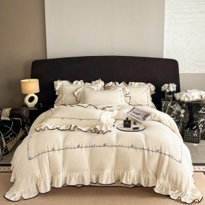 Light luxury style ruffled velvet embroidery four-piece set