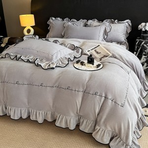 Light luxury style ruffled velvet embroidery four-piece set