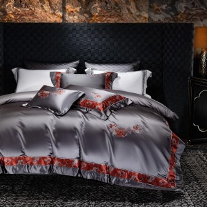 Silk cotton high-precision satin fabric embroidered four-piece set