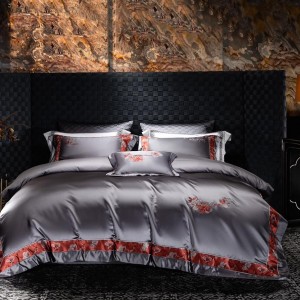Silk cotton high-precision satin fabric embroidered four-piece set