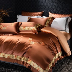 Silk cotton high-precision satin fabric embroidered four-piece set