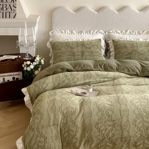 Exquisite Lace Milk Velvet Three-Dimensional Carved Four-Piece Set