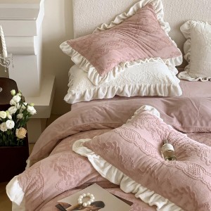 Exquisite Lace Milk Velvet Three-Dimensional Carved Four-Piece Set