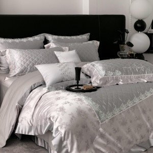 Yarn-dyed jacquard quilted embroidered water-soluble lace four-piece set