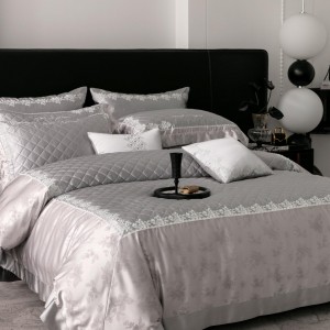 Yarn-dyed jacquard quilted embroidered water-soluble lace four-piece set