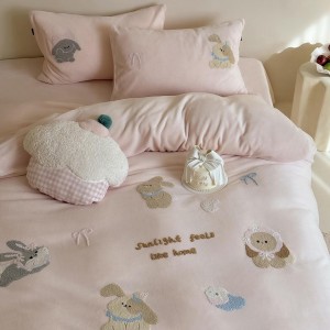 Exquisite and Cute Milk Velvet Four-Piece Embroidered Towel Set