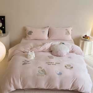 Exquisite and Cute Milk Velvet Four-Piece Embroidered Towel Set