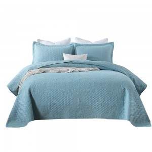 Blue Quilting Embroidered Cotton Pillowcases Solid Color Bedspread