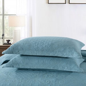 Blue Quilting Embroidered Cotton Pillowcases Solid Color Bedspread