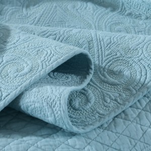 Blue Quilting Embroidered Cotton Pillowcases Solid Color Bedspread