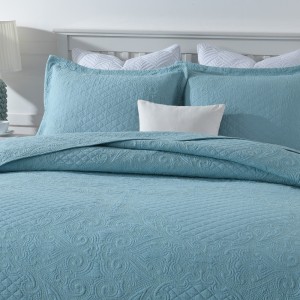 Blue Quilting Embroidered Cotton Pillowcases Solid Color Bedspread